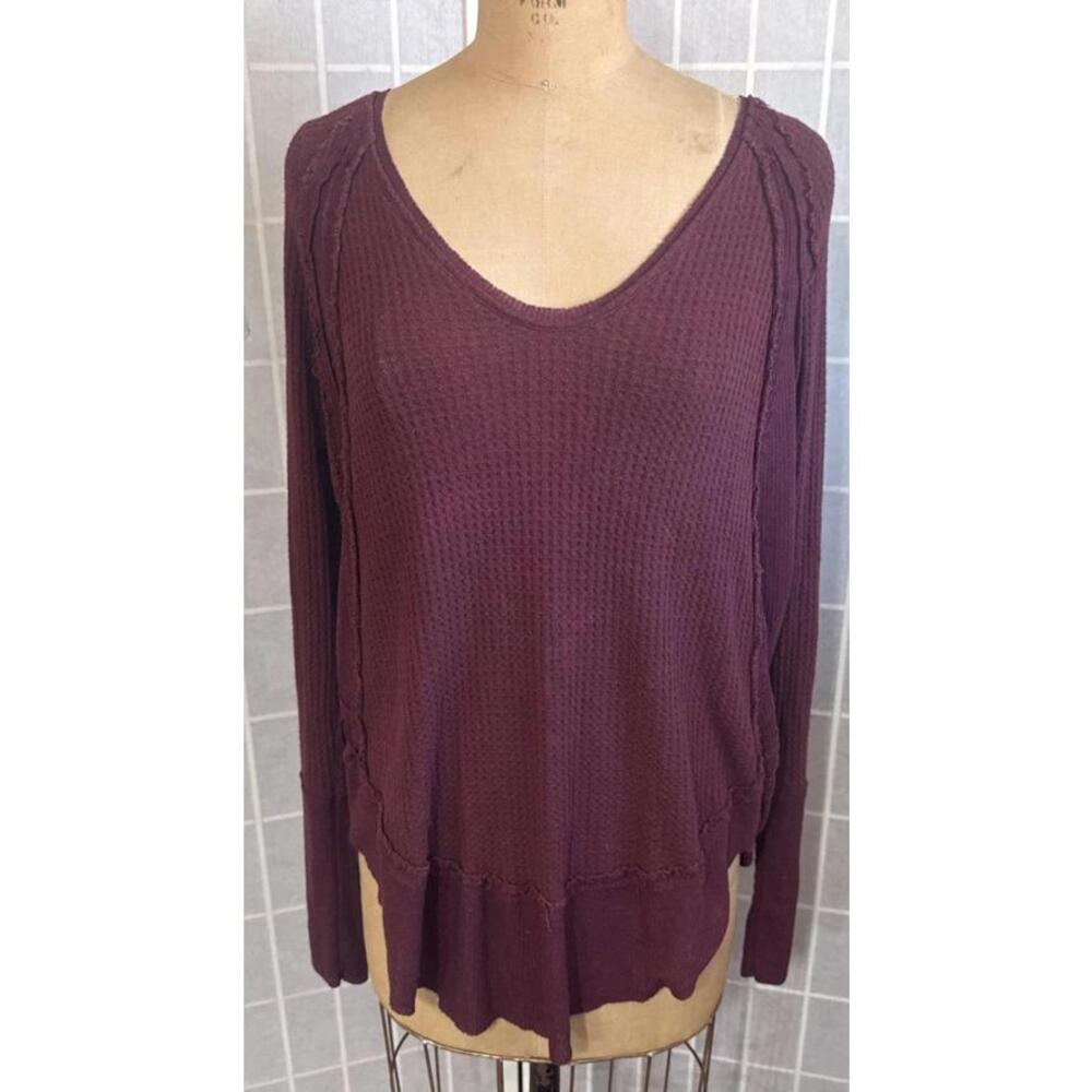 WE THE FREE People Burgundy Waffle Thermal Tunic Top Small Boho Cozy‎